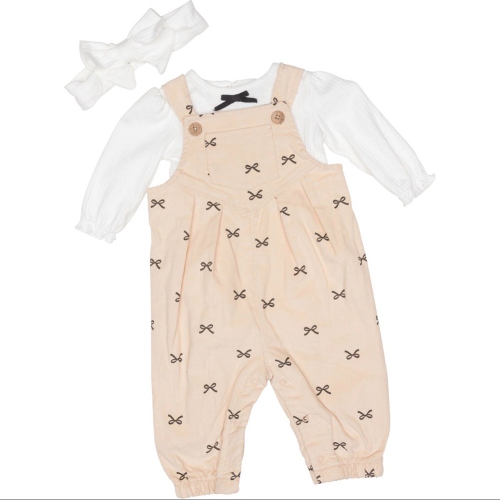 NWT Rabbit + Bear Organic Cotton Newborn Girls Bows Bodysuit & Corduroy Set 6-9M